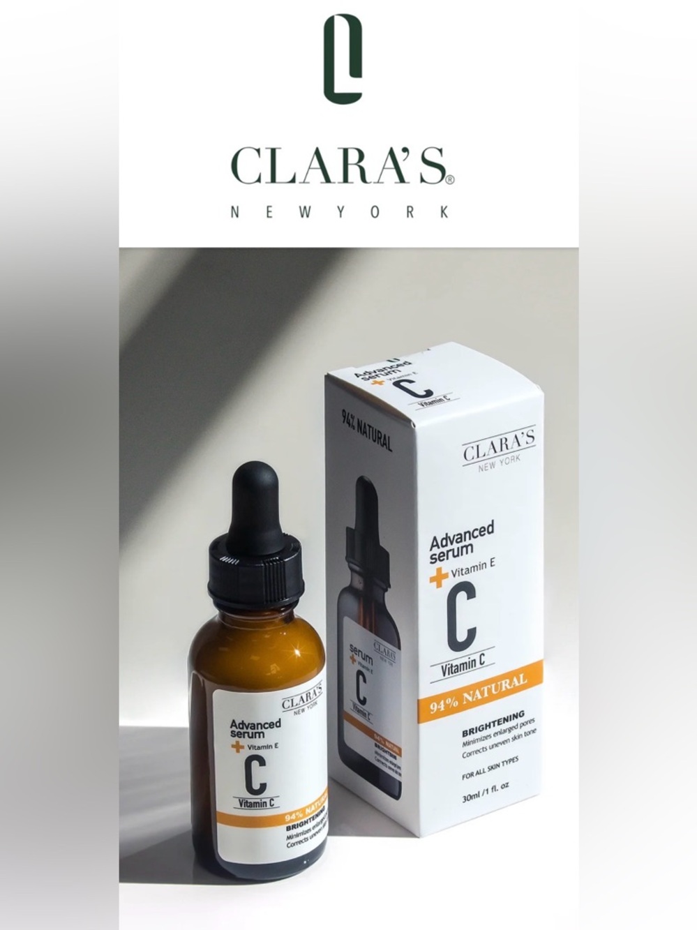NWT Clara’s New York Brightening Vitamin C Facial Serum + Vitamin E, 30 ml